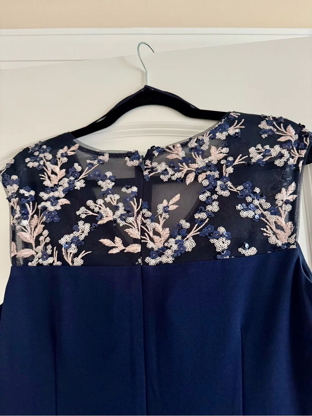 NWT Alex Evenings Long Column Maxi Dress Gown - Navy Blue/Pink Floral Size 10 - Picture 7 of 8